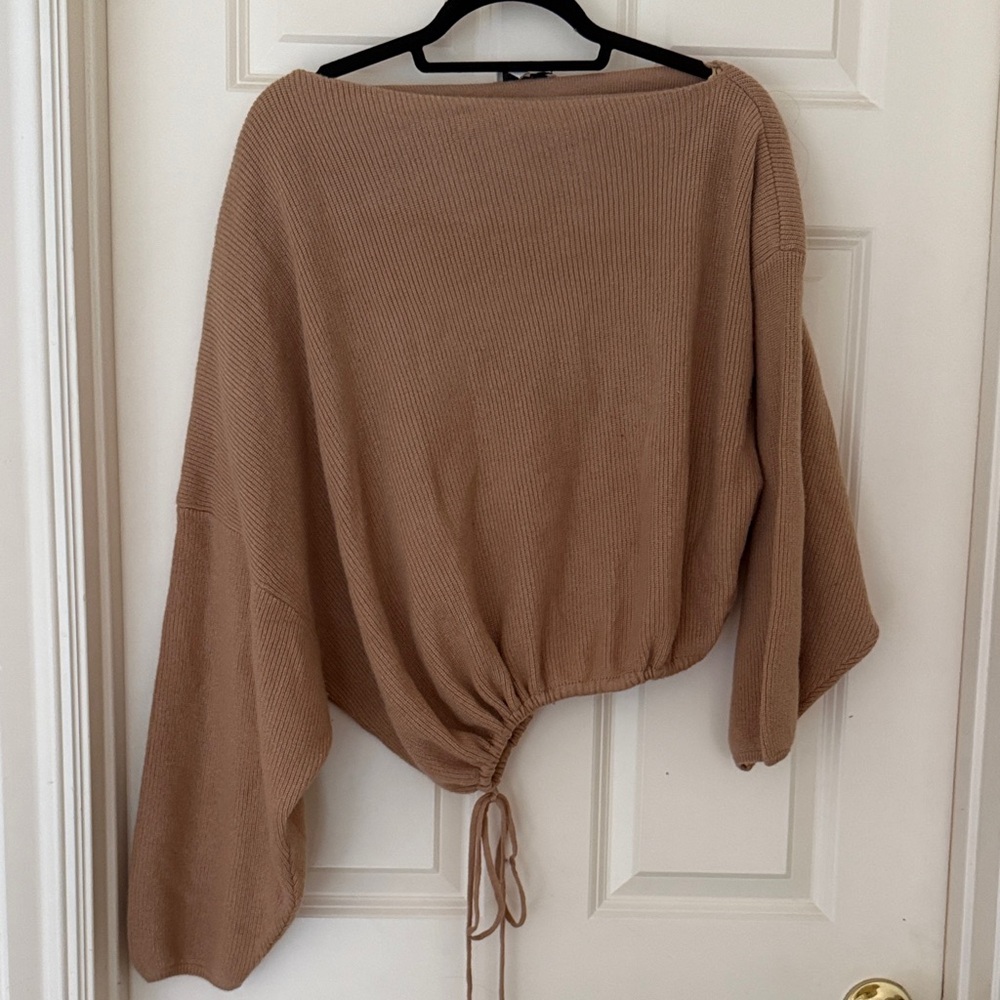 Elegant Off-the-Shoulder Tan Sweater